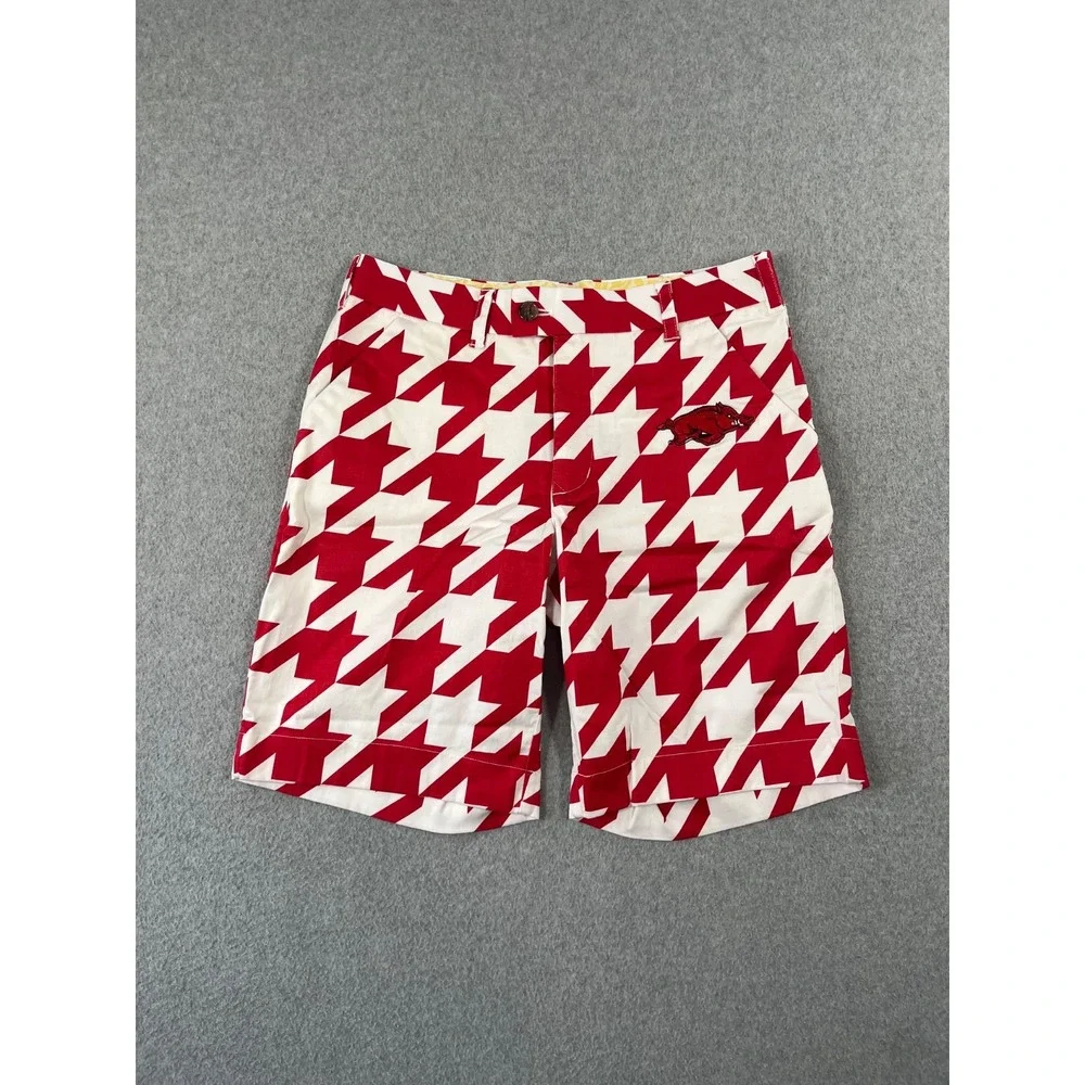 University Of Arkansas Loudmouth Golf Shorts Mens 30 Red Houndstooth Razorback